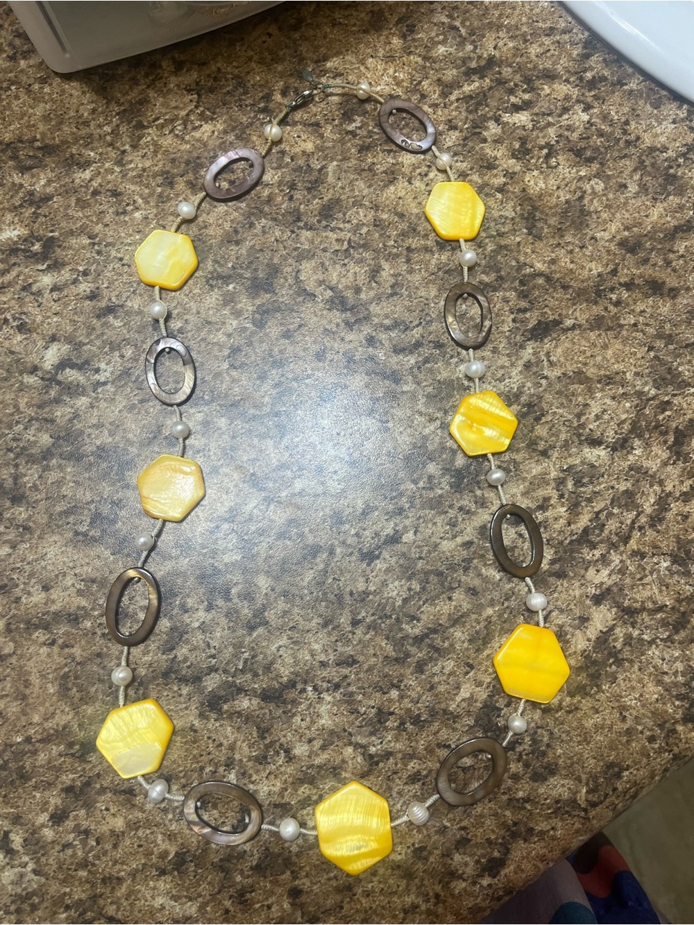 Premier Designs Yellow Hexagon and Metallic Oval Necklace